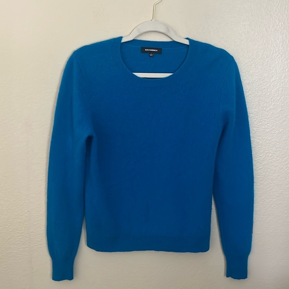 525 America Sweaters - 525 America 100% Cashmere Turquoise Crew Neck Sweater, Size Large